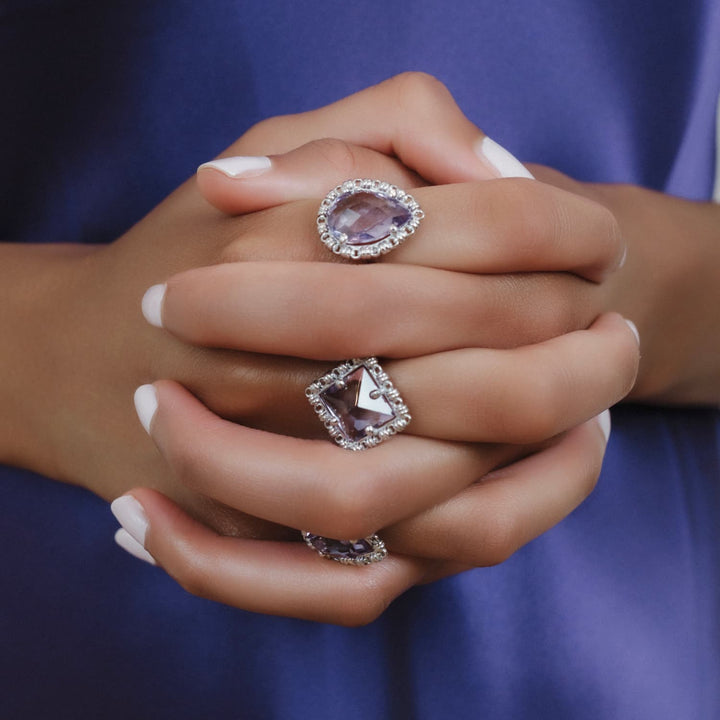 Quadra Ring in Silver with Amethyst