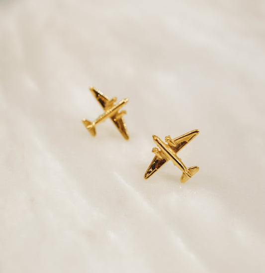 Airplane Stud Earrings in Gold