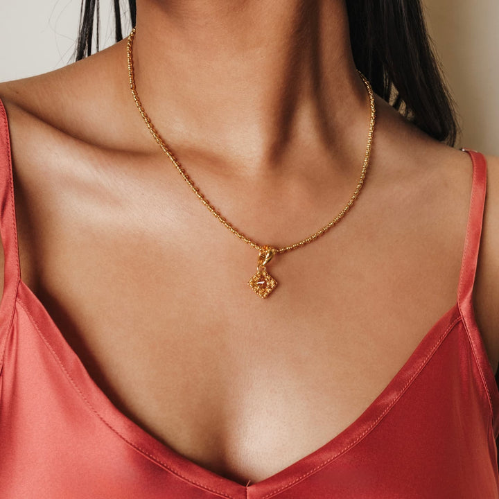 Quadra Pendant in Gold with Citrine, Small