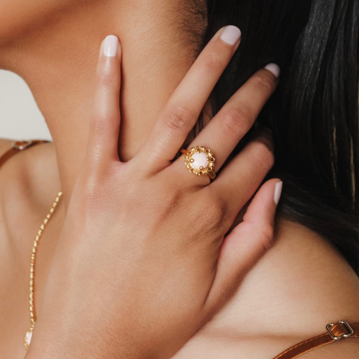 Gemma Ring in Gold with Pink Coral