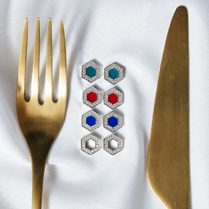 Deco Stud Earrings in Silver With Green & Pavé