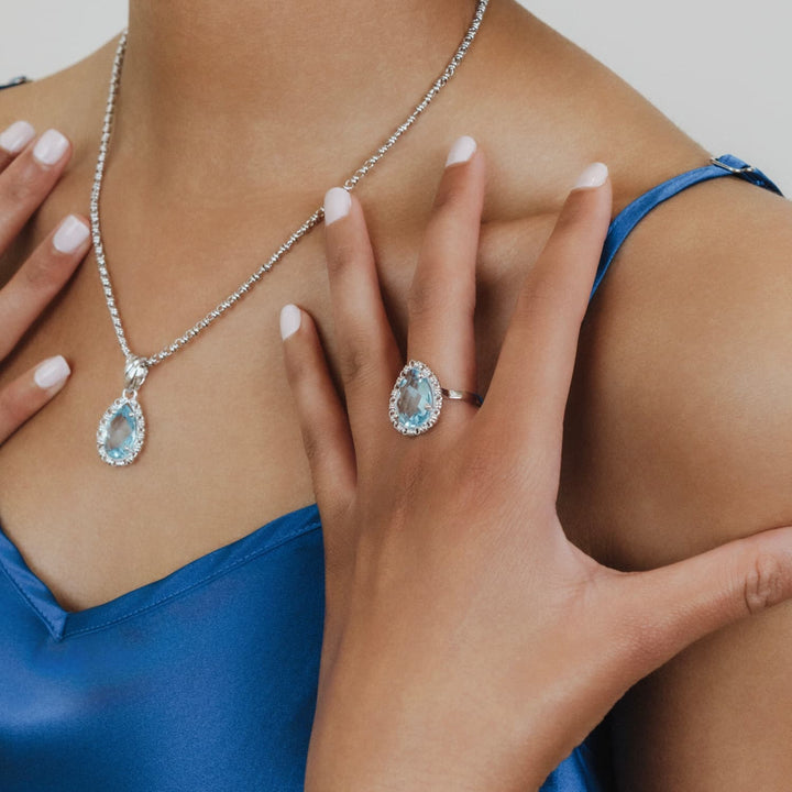 Drop Pendant in Silver with Blue Topaz, Large