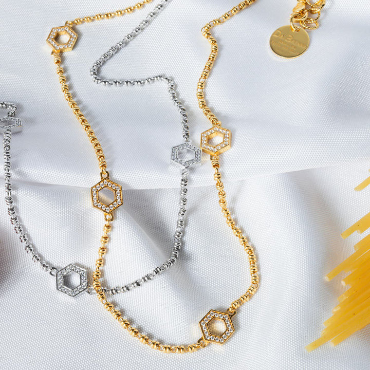 Deco Statement Necklace in Silver With Pavé