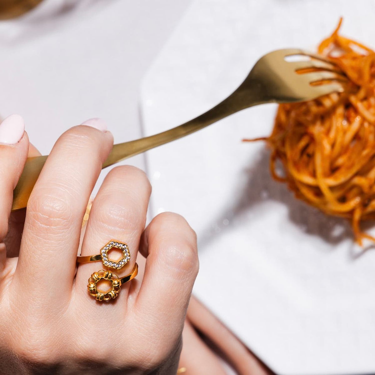 Deco Statement Ring in Gold With Pavé