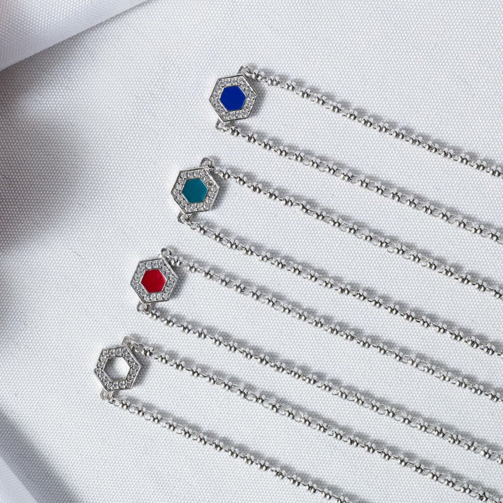 Deco Necklace in Silver With Green, White & Pavé