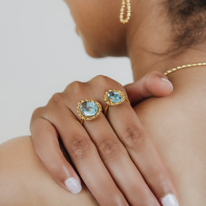 Drop Ring in Gold with Blue Topaz, Small