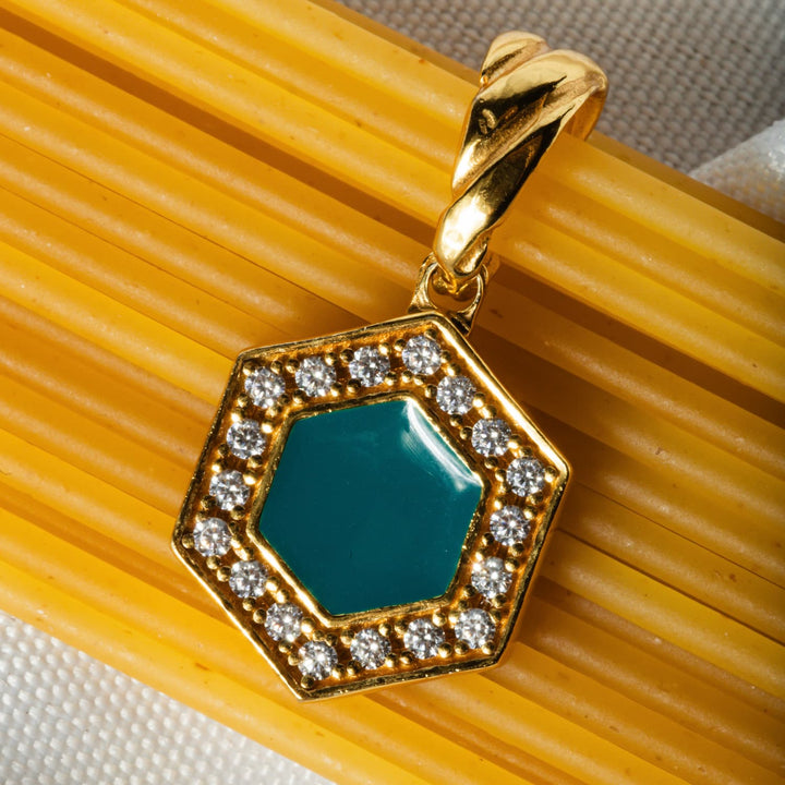 Deco Pendant in Gold With Green, White & Pavé