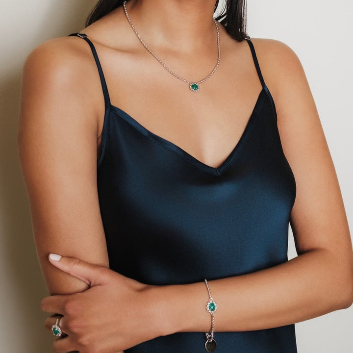 Gemma Necklace in Silver with Malachite