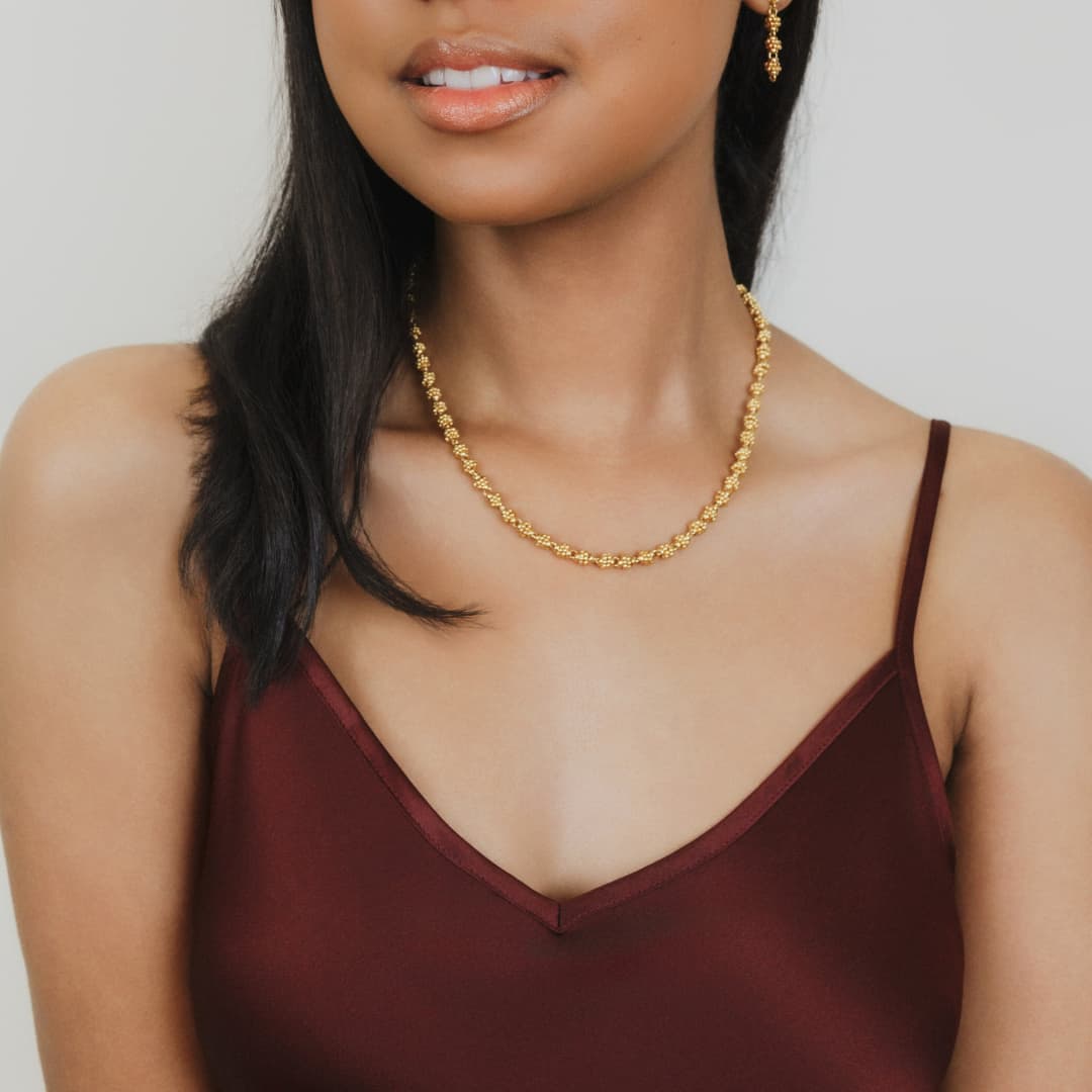 Links Caviar Necklace in Gold