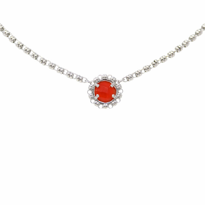 Gemma Necklace in Silver with Coral