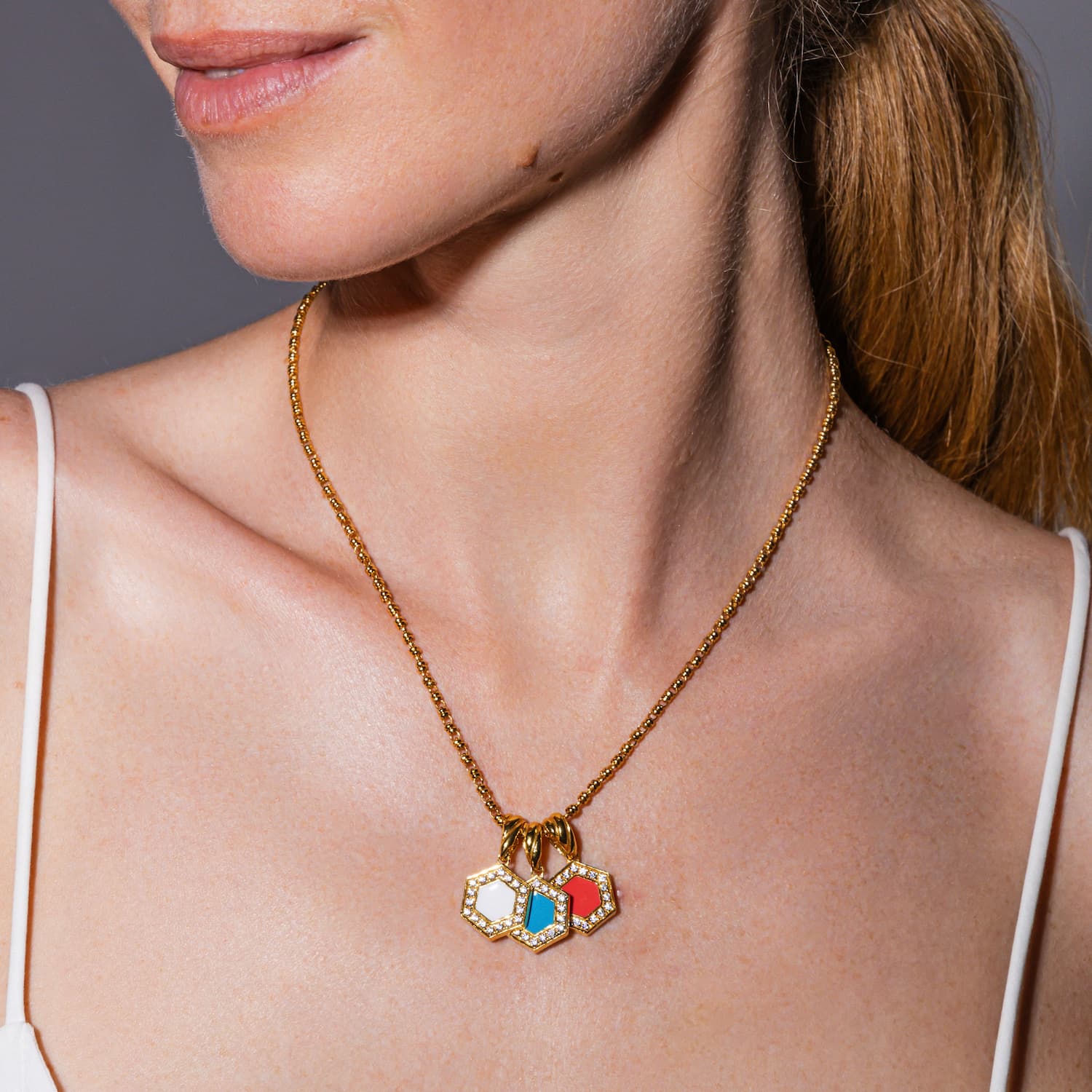 Deco Pendant in Gold With Green, White & Pavé