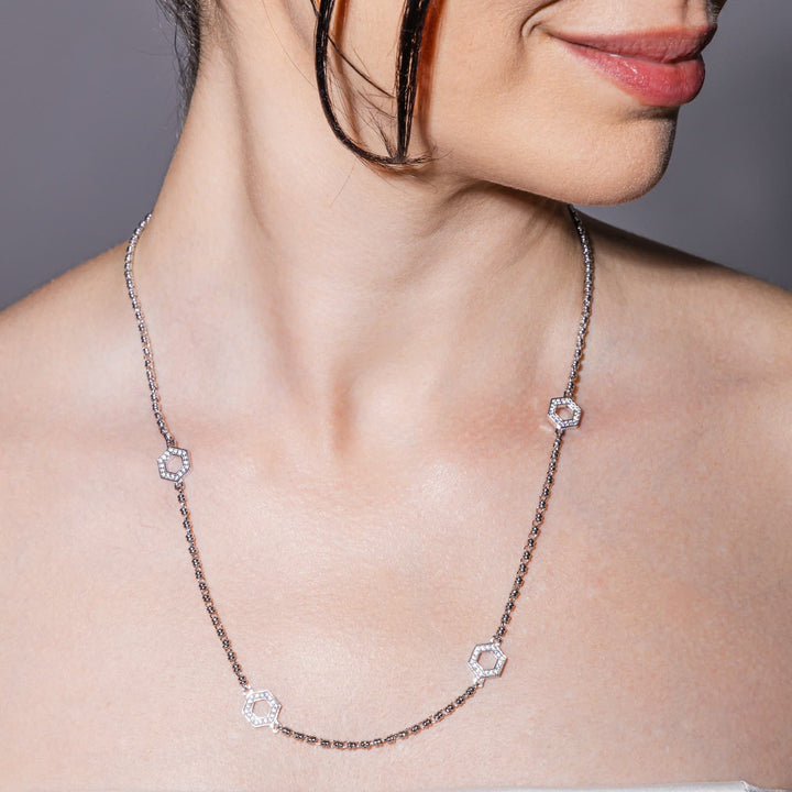 Deco Statement Necklace in Silver With Pavé