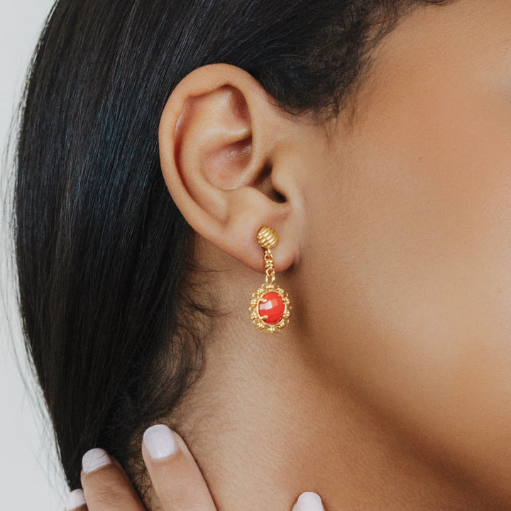 Gemma Earrings in Gold with Coral