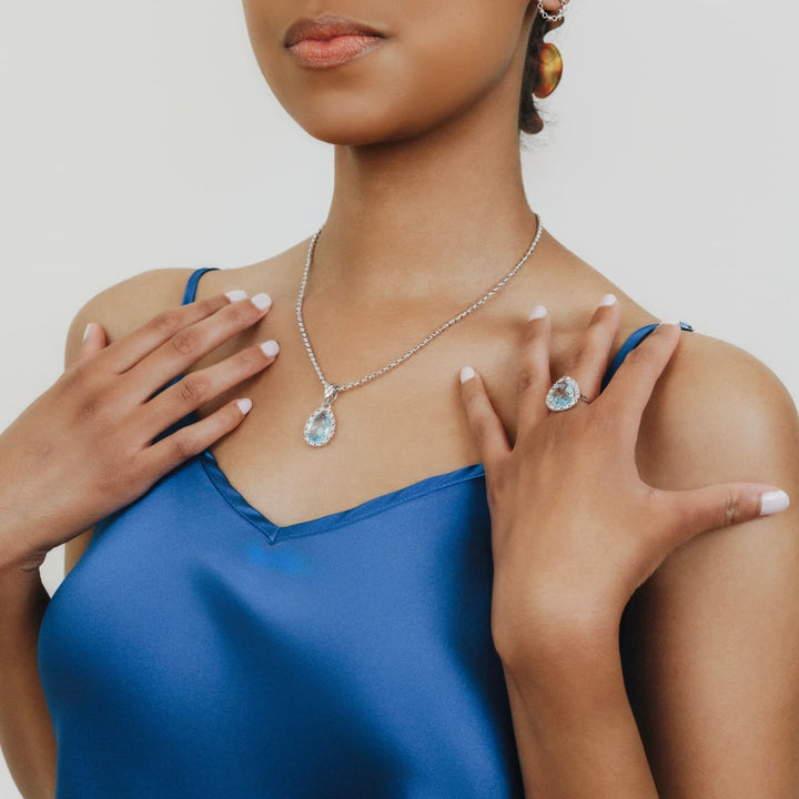 Drop Ring in Silver with Blue Topaz, Small