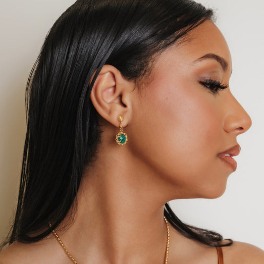 Gemma Earrings in Gold with Malachite