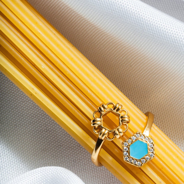 Deco Statement Ring in Gold With Turquoise & Pavé