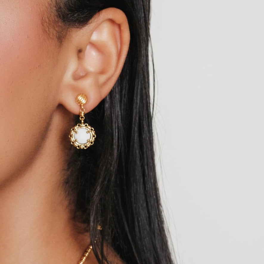 Gemma Earrings in Gold with White Agate