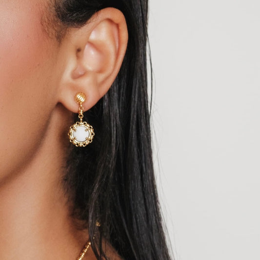 Gemma Earrings in Gold with White Agate
