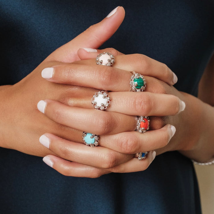 Gemma Ring in Silver with Pink Coral