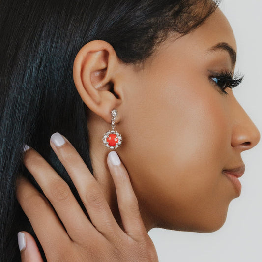 Gemma Earrings in Silver with Coral