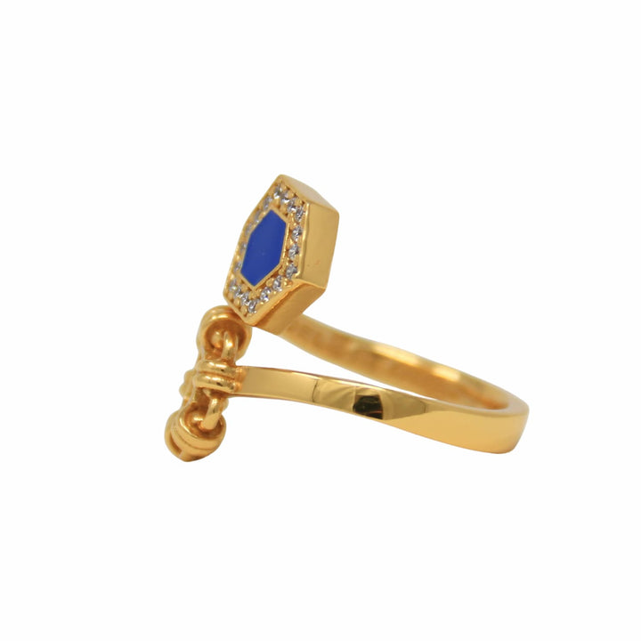 Deco Statement Ring in Gold With Blue & Pavé