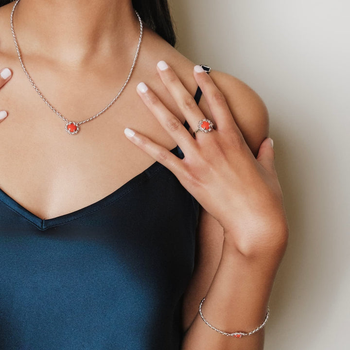Gemma Necklace in Silver with Coral