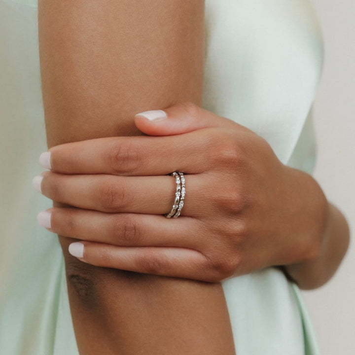 Whisper Ring in 14k White Gold with Diamond Clusters