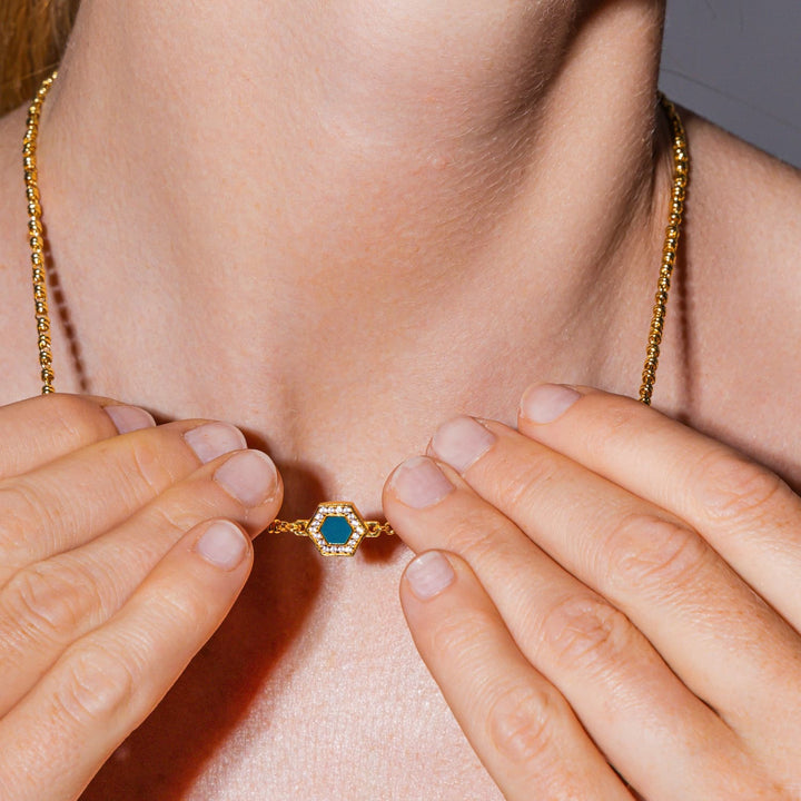 Deco Necklace in Gold With Green, White & Pavé