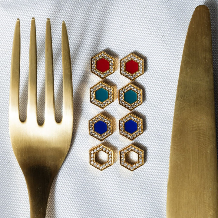 Deco Stud Earrings in Gold With Green & Pavé