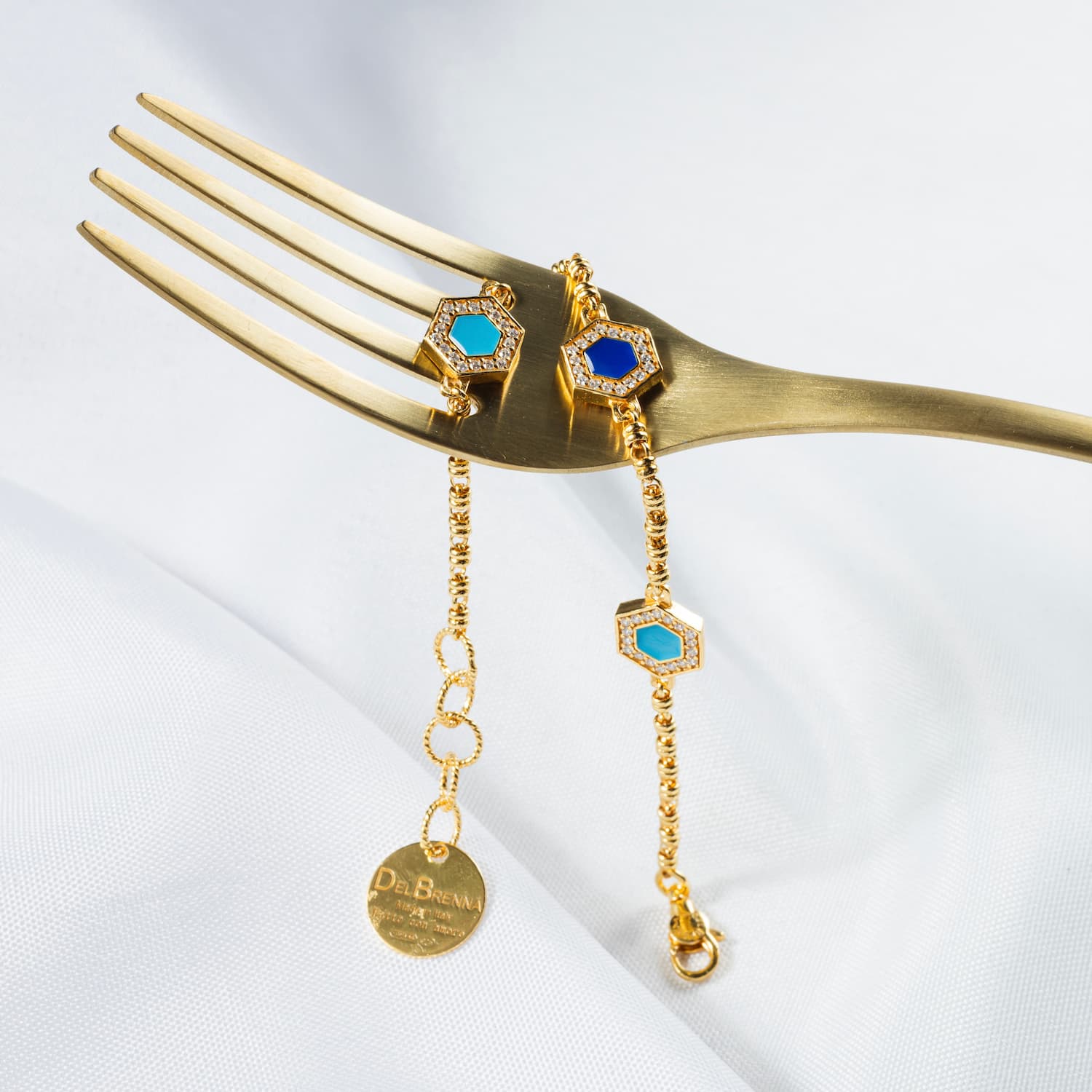 Deco Statement Bracelet in Gold With Blue, Turquoise & Pavé