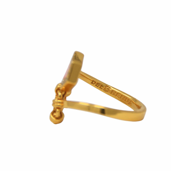 Deco Statement Ring in Gold With Red & Pavé