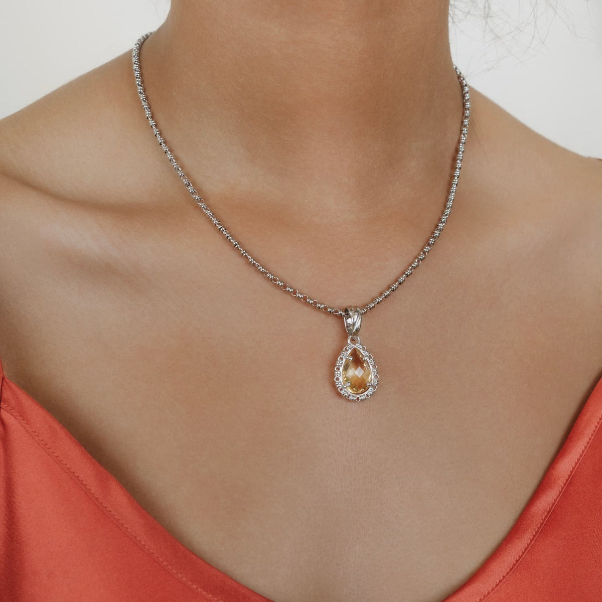 Drop Pendant in Silver with Citrine, Large