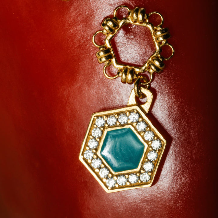 Deco Statement Earrings in Gold With Green & Pavé