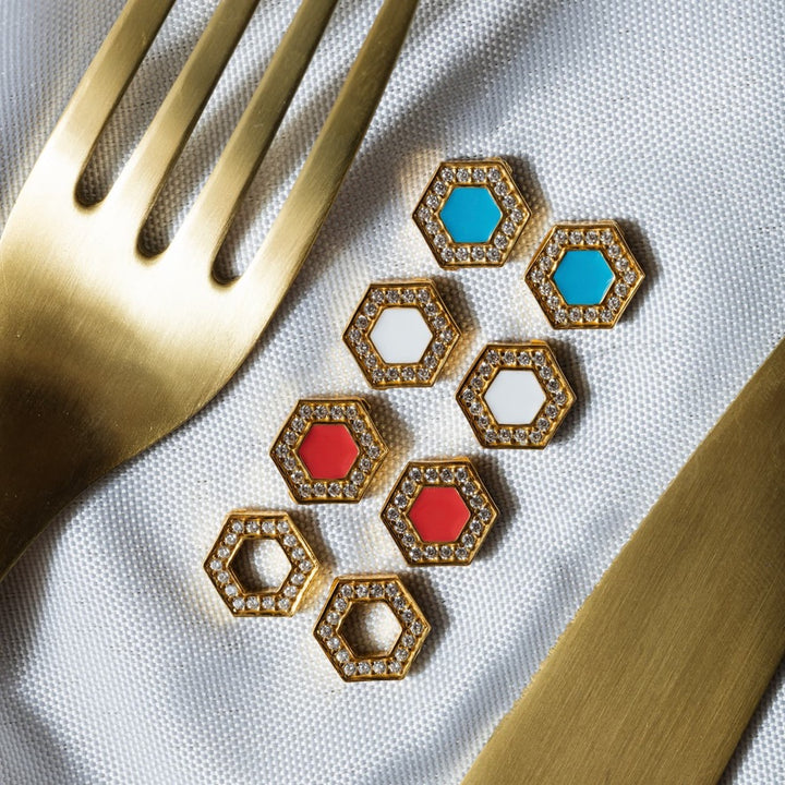 Deco Stud Earrings in Gold With Turquoise & Pavé