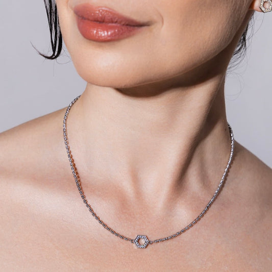 Deco Necklace in Silver With Pavé