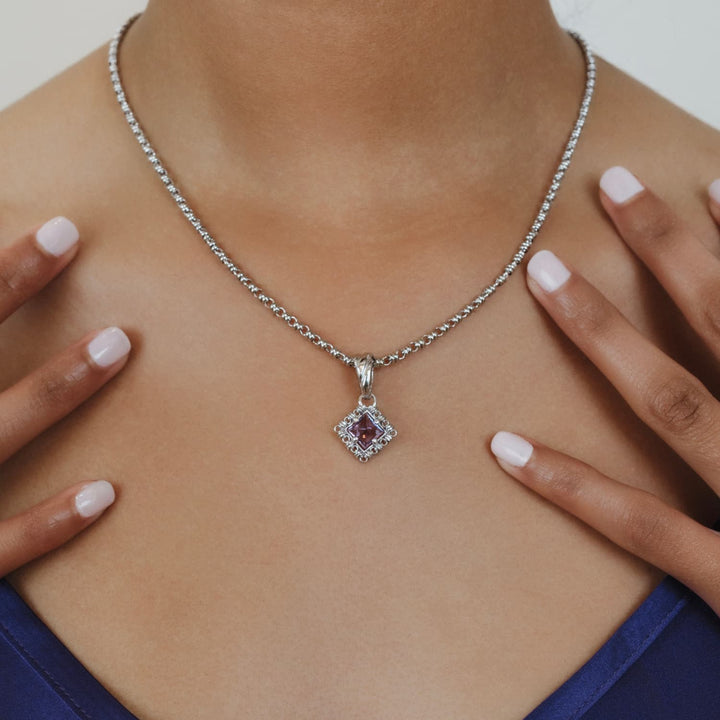 Quadra Pendant in Silver with Amethyst, Small