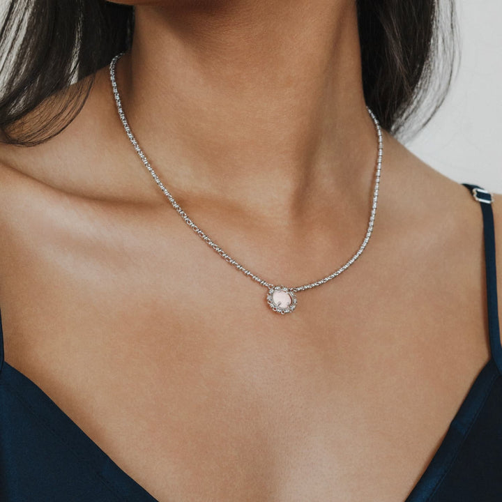 Gemma Necklace in Silver with Pink Coral