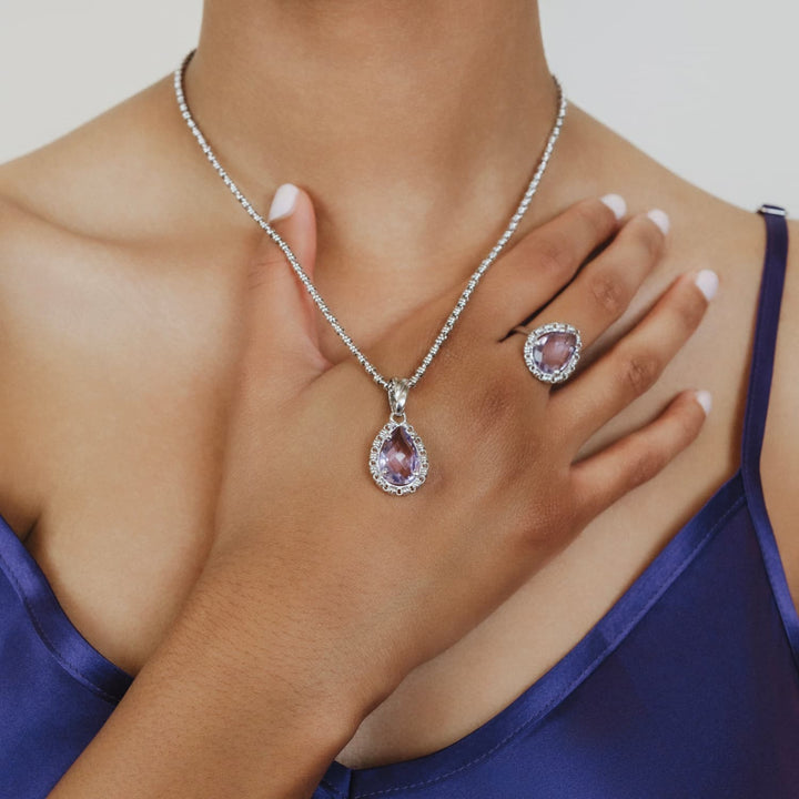 Drop Pendant in Silver with Amethyst, Small