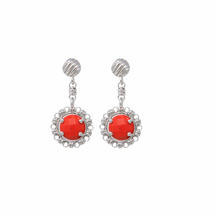 Gemma Earrings in Silver with Coral