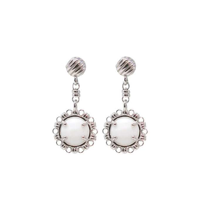 Gemma Earrings in Silver with White Agate