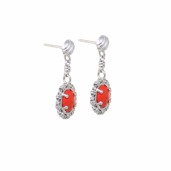 Gemma Earrings in Silver with Coral