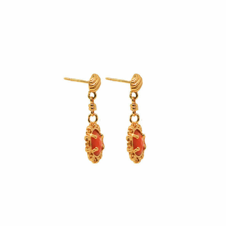 Gemma Earrings in Gold with Coral