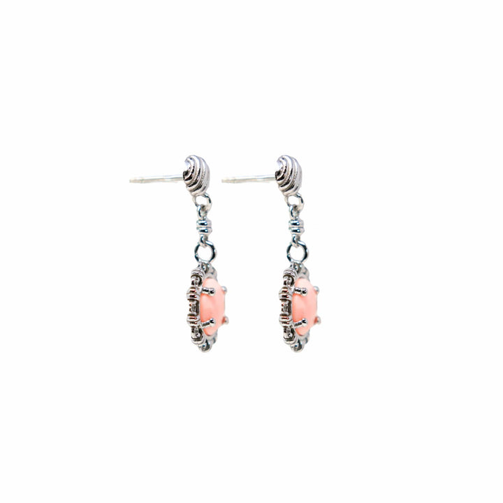 Gemma Earrings in Silver with Pink Coral