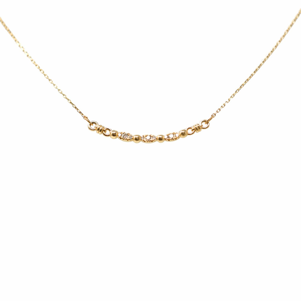 Half Moon Whisper Necklace in 14k Yellow Gold with Diamond Clusters