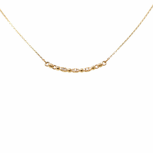 Half Moon Whisper Necklace in 14k Yellow Gold with Diamond Clusters