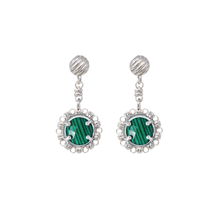 Gemma Earrings in Silver with Malachite
