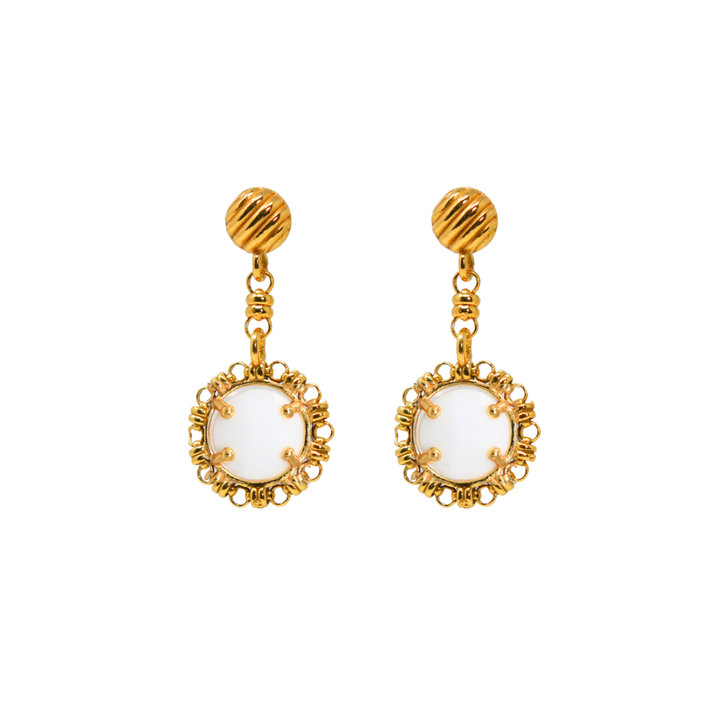 Gemma Earrings in Gold with White Agate