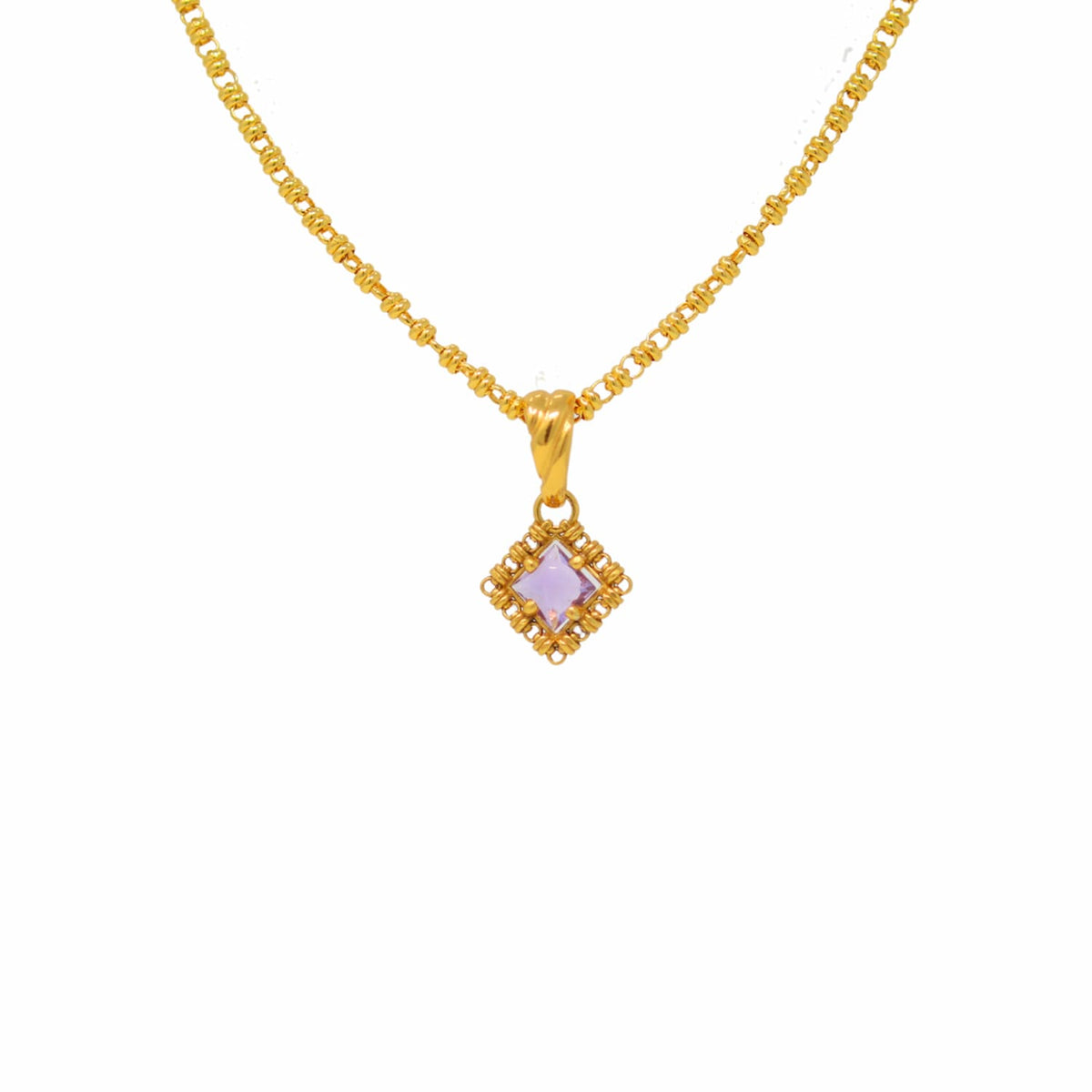 Quadra Pendant in Gold with Amethyst, Small