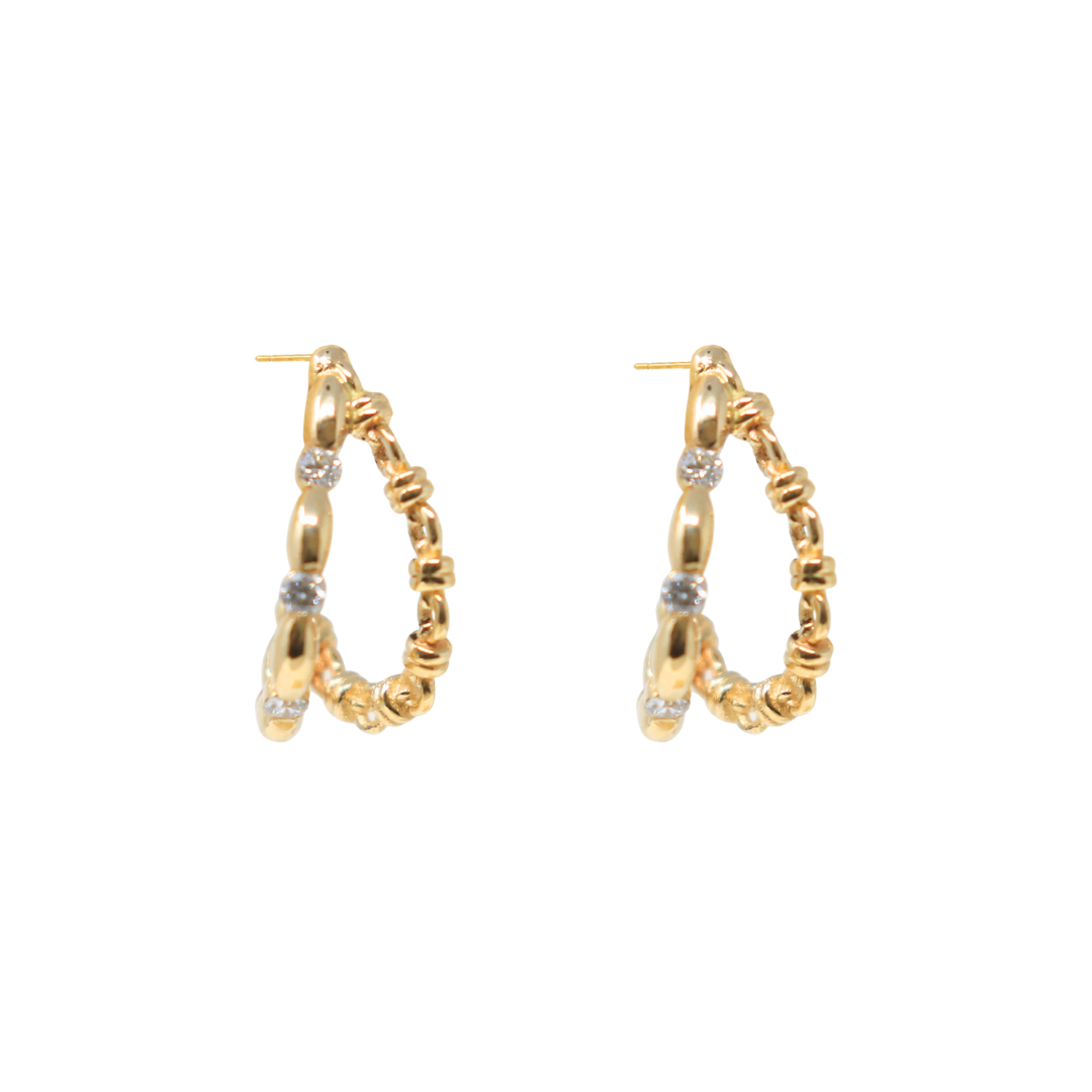 Double Whisper Earrings in 14k Yellow Gold with Diamond Stations