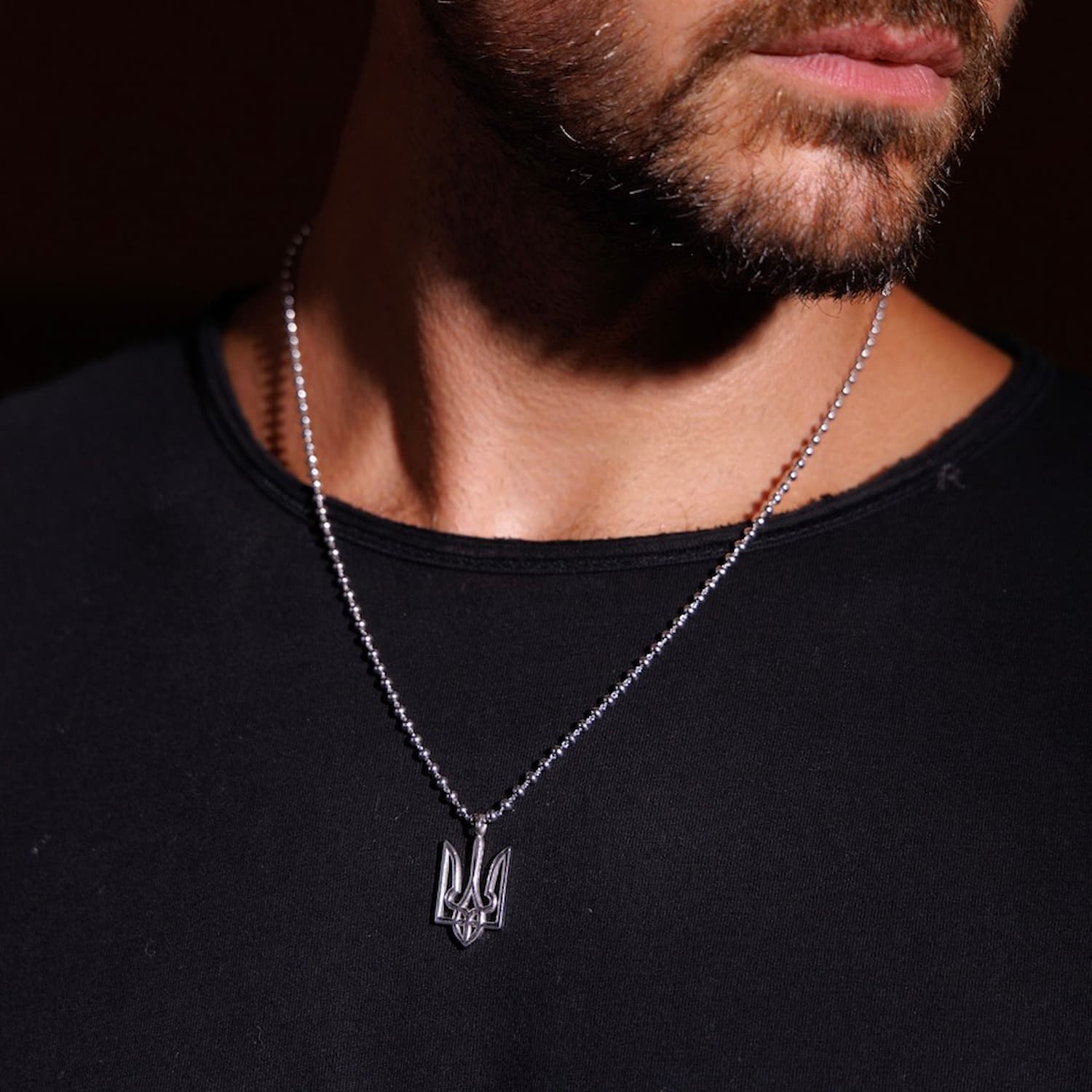 thumbnail image 2 of Silver Punk Trident Three-Pronged Spear Pendant Necklace - 24" Chain Men's Biker Jewelry 2 of 6